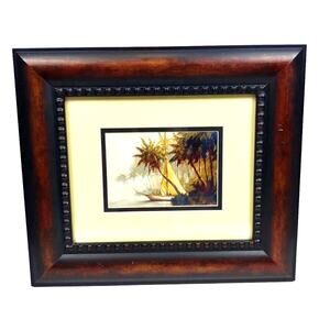 Framed Double Matted Print Leaving Out by Malarz 16" x 14" Sailboats Palm Trees